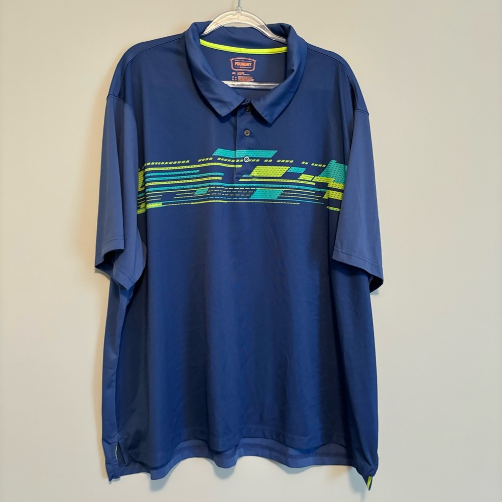 The Foundry Shirt Mens 4XL Blue Polo Short Sleeve Geometric Polyester Collar